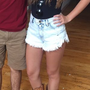 Vibrant Light Wash High Waisted Jean Shorts